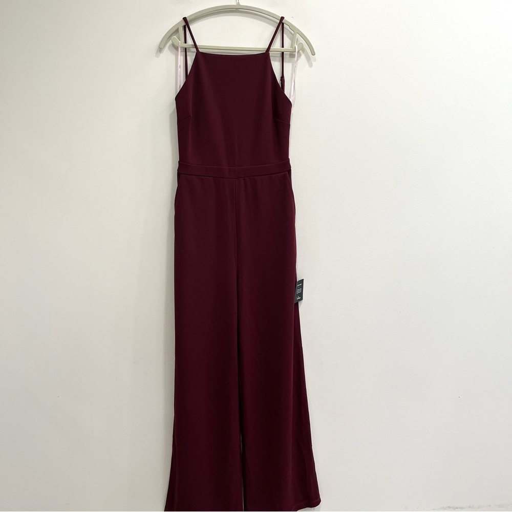 LULU’S Something To Behold Burgundy Jumpsuit Open Back Woman’s Size Medium NWT - Picture 3 of 15